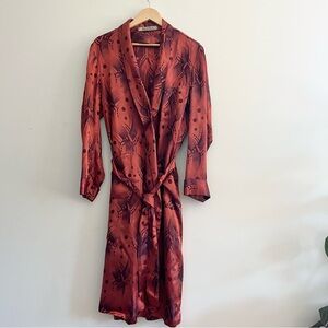 Vintage Lloyd Made in England Men’s Silky Gentlemans Robe Long Orange Abstract L